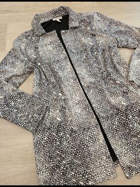 Dana Buchman Black & White Patterned Trench Coat